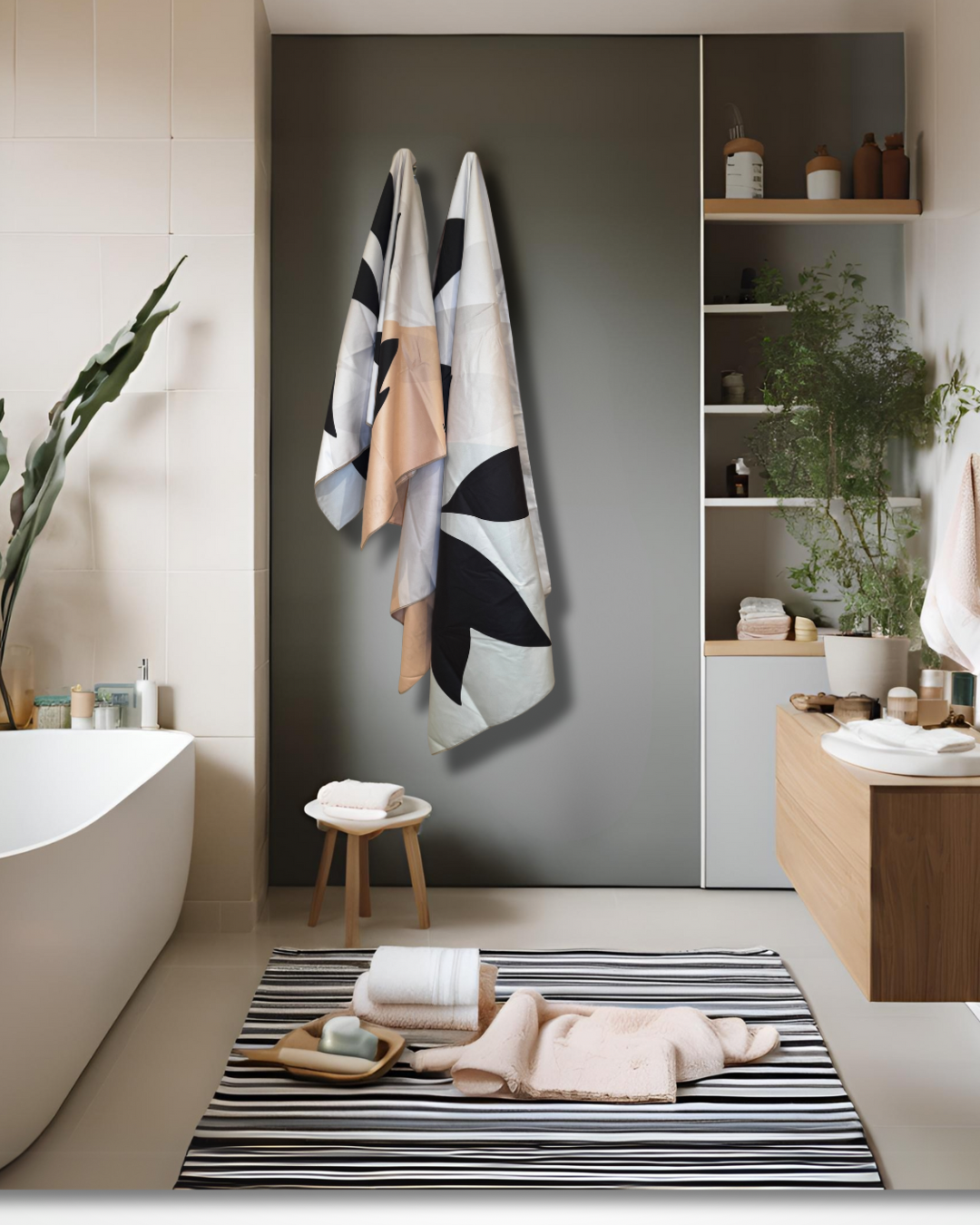 Ecovera  towel hanging in the modern bathroom 
