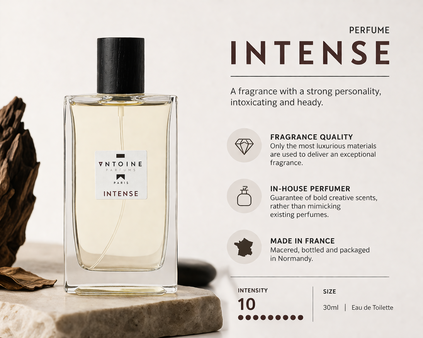 Antoine Parfums Intense perfume – dark woody leather fragrance aesthetic
