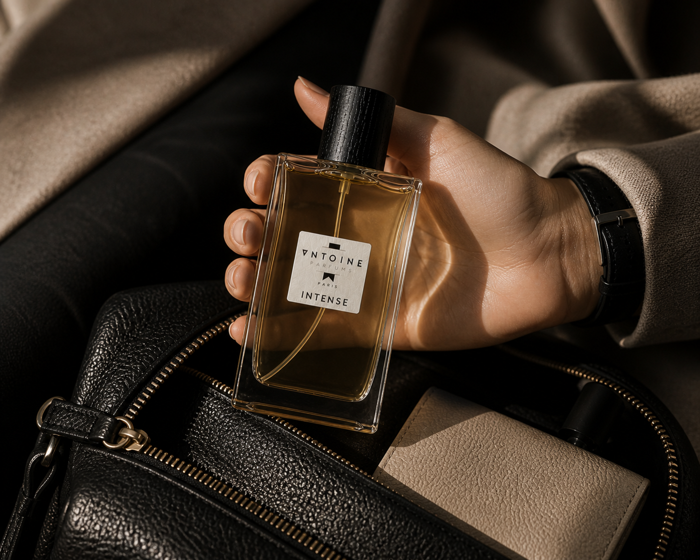 Antoine Parfums Intense 30ml perfume in hand – real size
