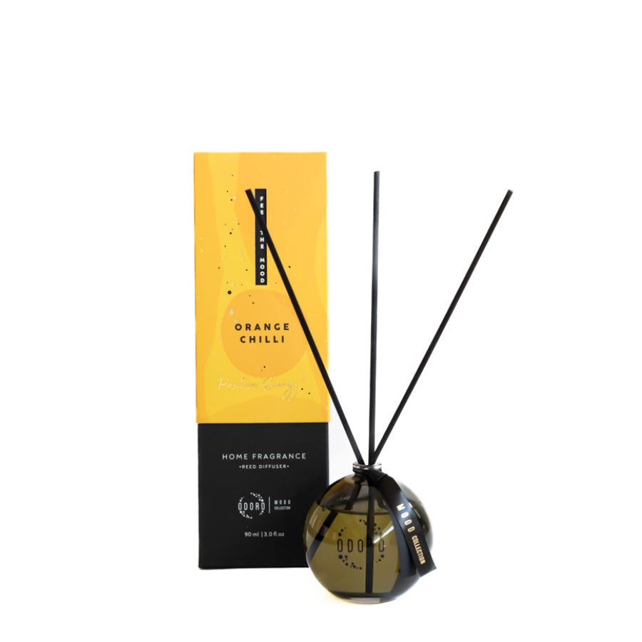 Odoro Mood Collection Orange Chilli reed diffuser – vibrant citrus home fragrance sold by Harmony Boutiq Spain.