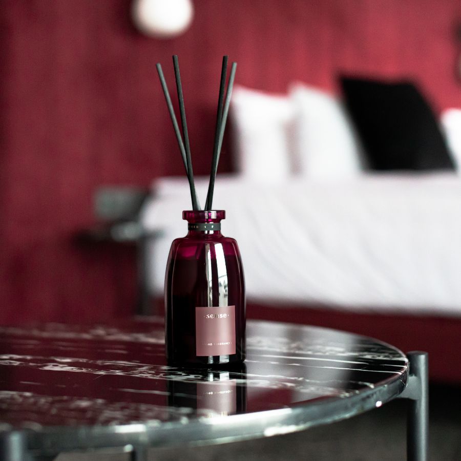 ODORO Sense Icon diffuser in a modern bedroom setting, adding elegance and fragrance.