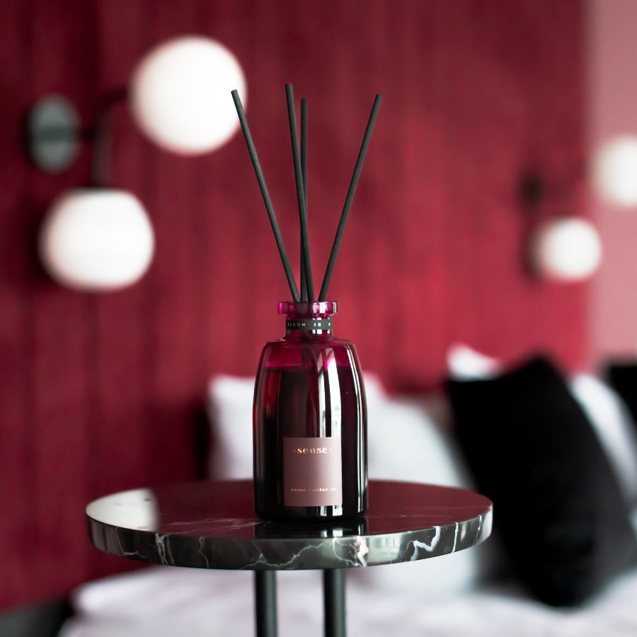 ODORO Sense Icon diffuser in a modern bedroom setting, adding elegance and fragrance.